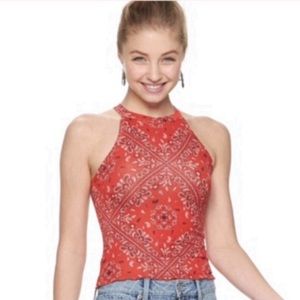MUDD Bandana Print Halter Cropped Tank Top